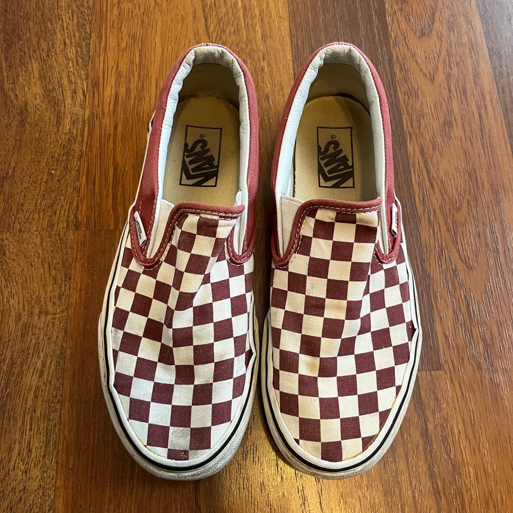 Asher Checkerboard Slip-On Vans - dark red